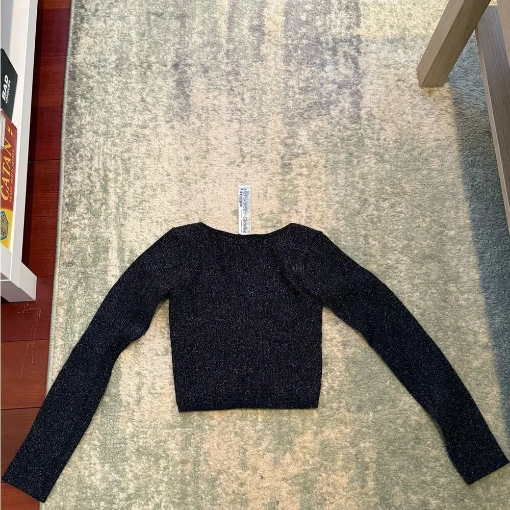 Black Sparkly Long Sleeve Crop Top from Zara
